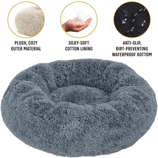 Lit Rond Douillet Hiver Lavable pour Chiens Chats Peluche Confortable