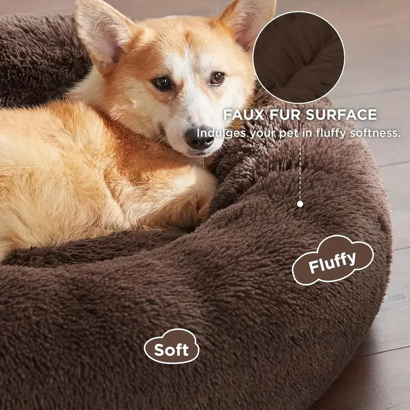 Lit Rond Douillet Hiver Lavable pour Chiens Chats Peluche Confortable