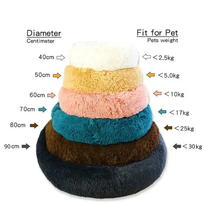 Lit Rond Douillet Hiver Lavable pour Chiens Chats Peluche Confortable